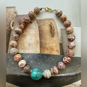 Chunky zebra Jasper and turquoise statement necklace